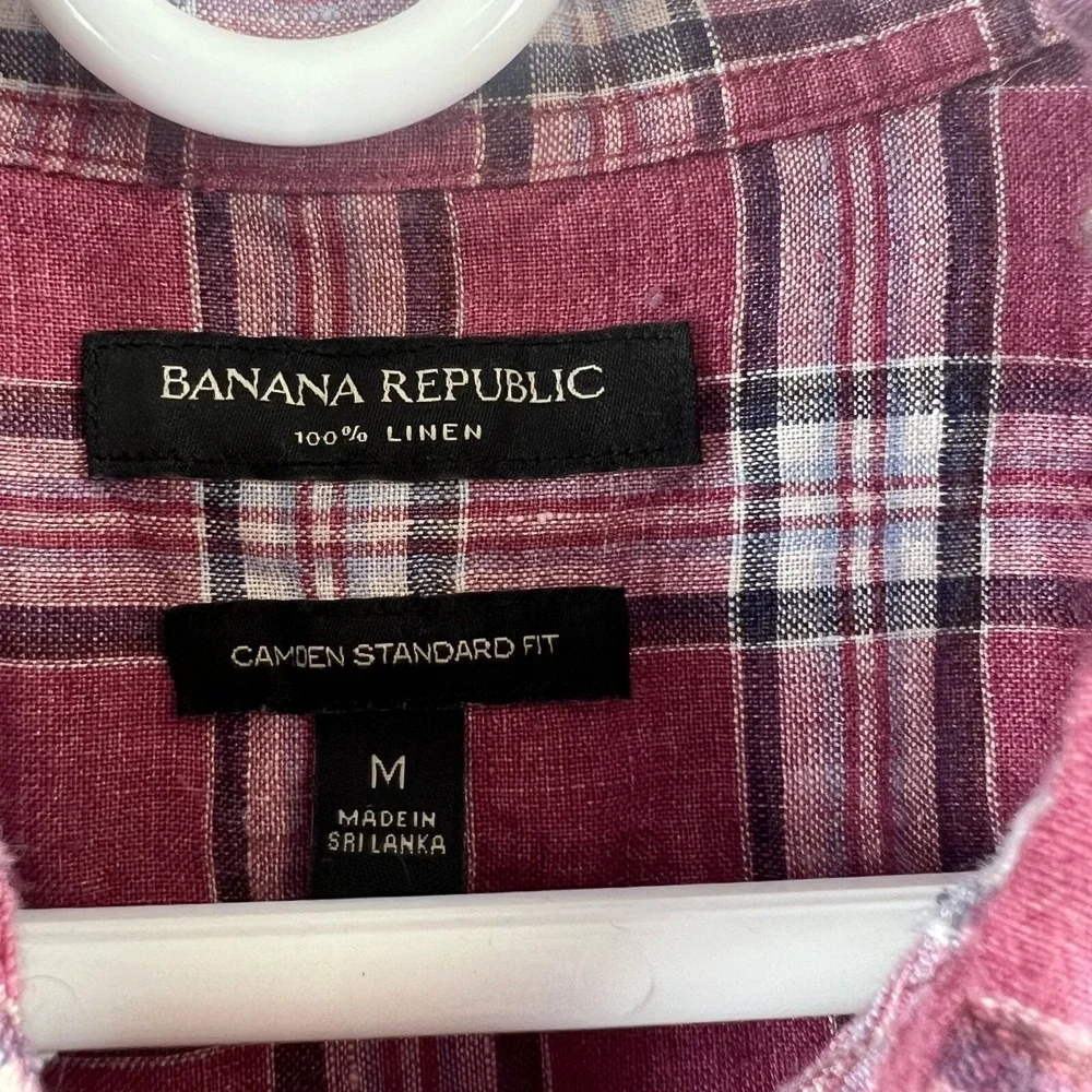 Banana Republic Mens Shirt Short Sleeve‎ Button Camden Standard Fit Linen Medium